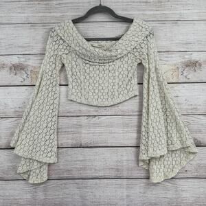 By Together Sweater Womens Small Lace Bell Sleeve Boho Cropped Romantic Top